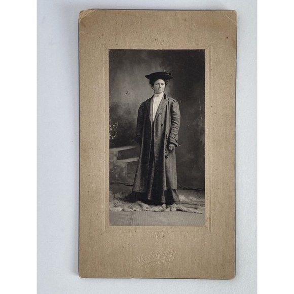 c1900 Cabinet Card Woman Hat Overcoat Portrait Photo W A Keagey Duncannon PA - Picture 2 of 6